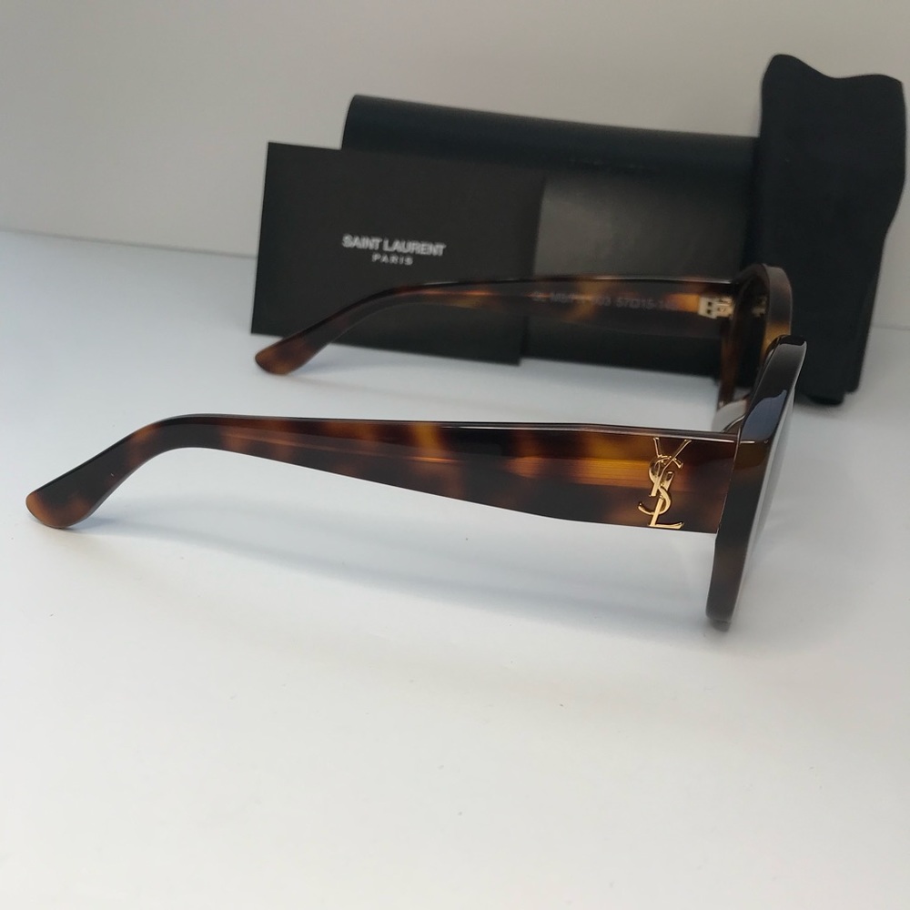 New Authentic Saint Laurent SLM8 Cat Eye Havana Brown Frame/grey Lenses Sunglass - Picture 14 of 15
